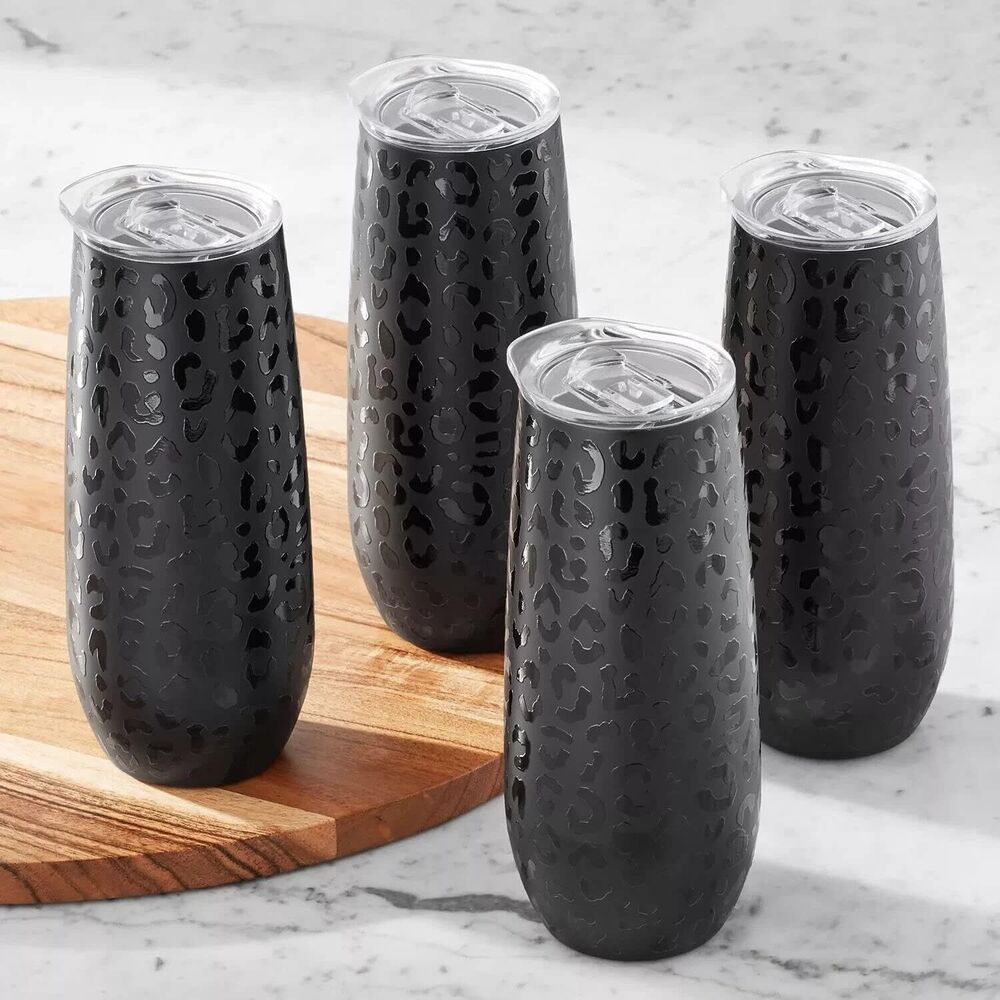 Member's Mark 14oz Insulated Wine Tumblers 4 Pack Leopard Print Stainless Steel